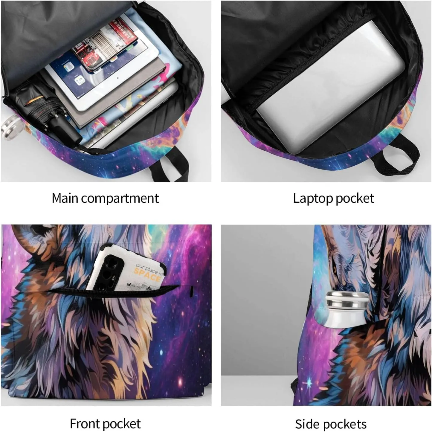 Howling Wolf Under Nebula Sky Adult Backpacks 15 Inch Laptop Backpack Travel Bag for Men Women Gifts