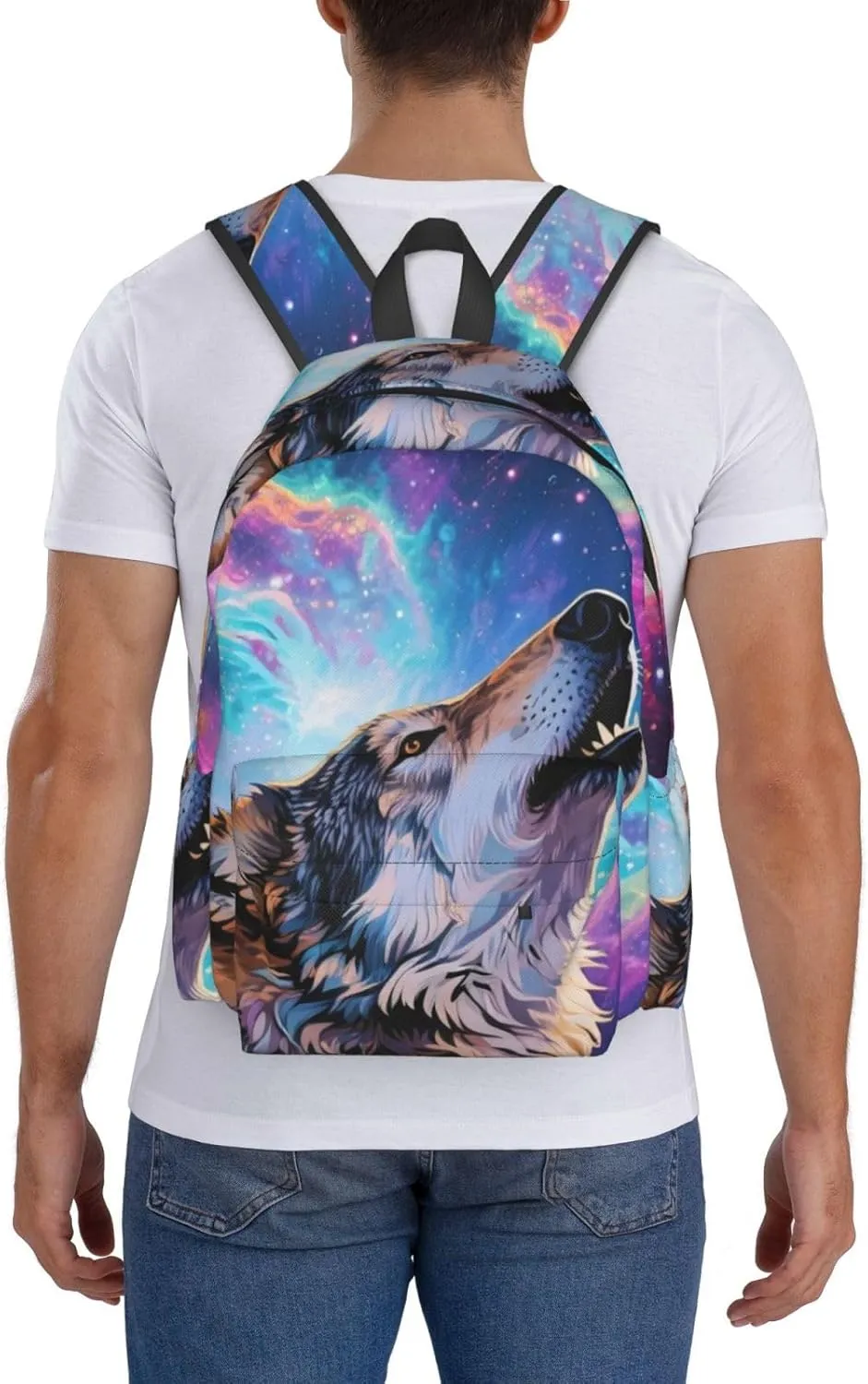 Howling Wolf Under Nebula Sky Adult Backpacks 15 Inch Laptop Backpack Travel Bag for Men Women Gifts