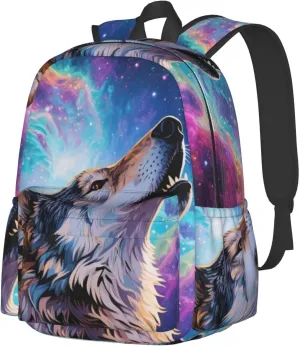 Howling Wolf Under Nebula Sky Adult Backpacks 15 Inch Laptop Backpack Travel Bag for Men Women Gifts