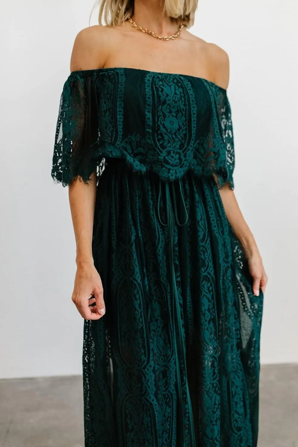 HOYISHION Women's Off The Shoulder Floral Lace Maxi Dress White Bridesmaid Wedding Party Maternity Photoshoot Long Dresses