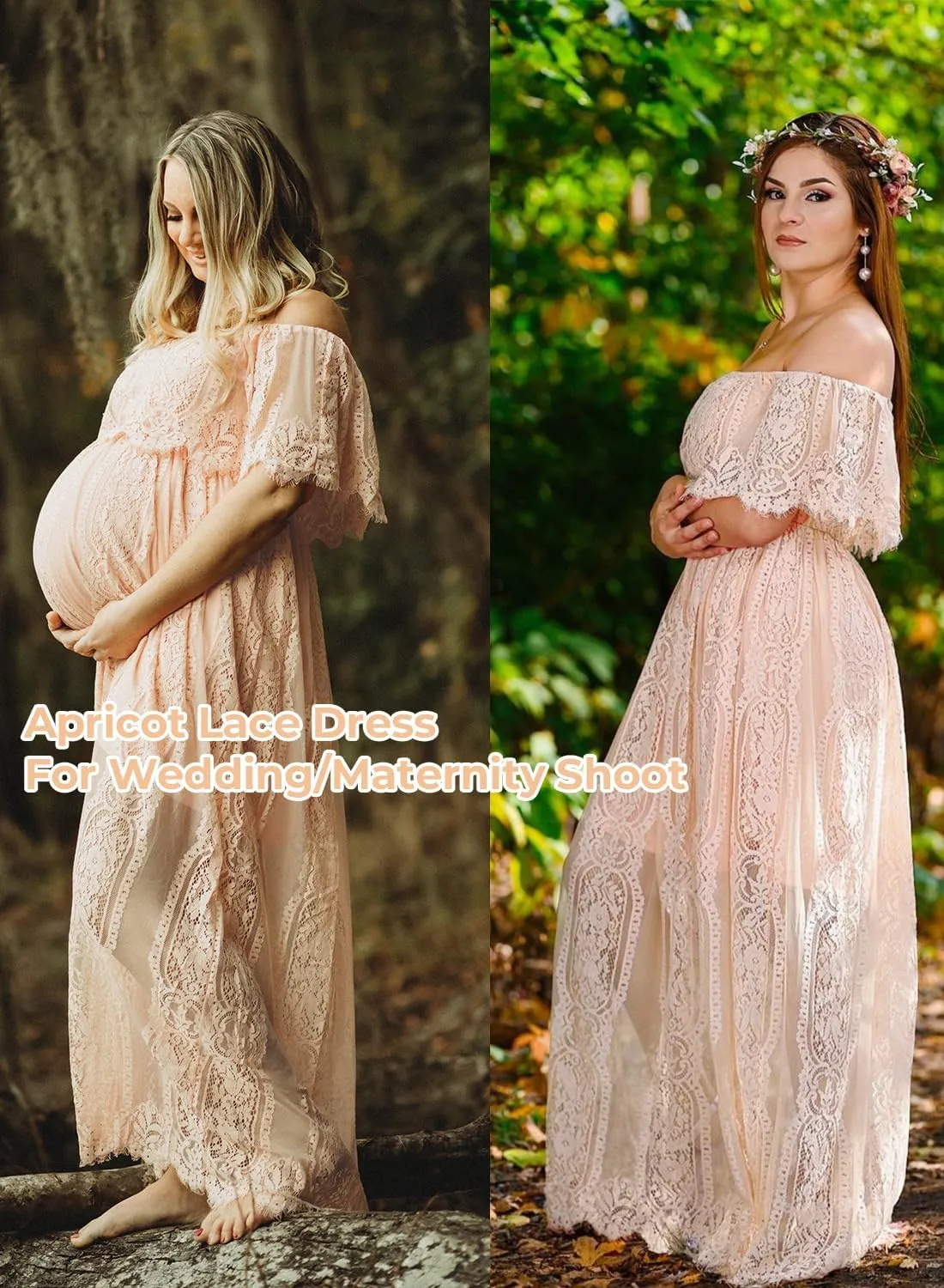 HOYISHION Women's Off The Shoulder Floral Lace Maxi Dress White Bridesmaid Wedding Party Maternity Photoshoot Long Dresses