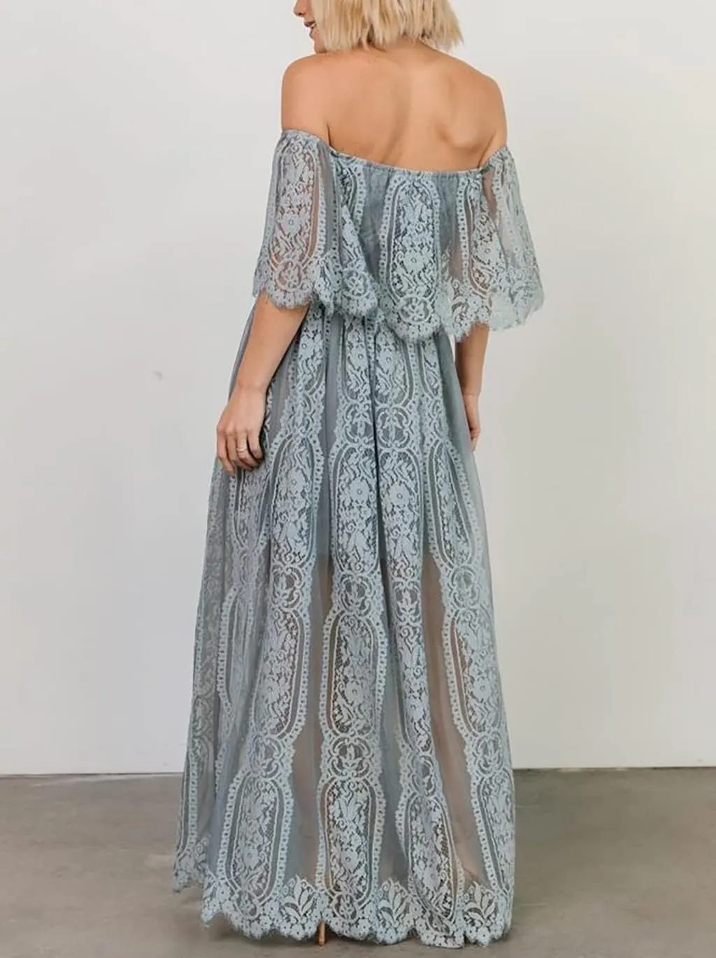 HOYISHION Women's Off The Shoulder Floral Lace Maxi Dress White Bridesmaid Wedding Party Maternity Photoshoot Long Dresses