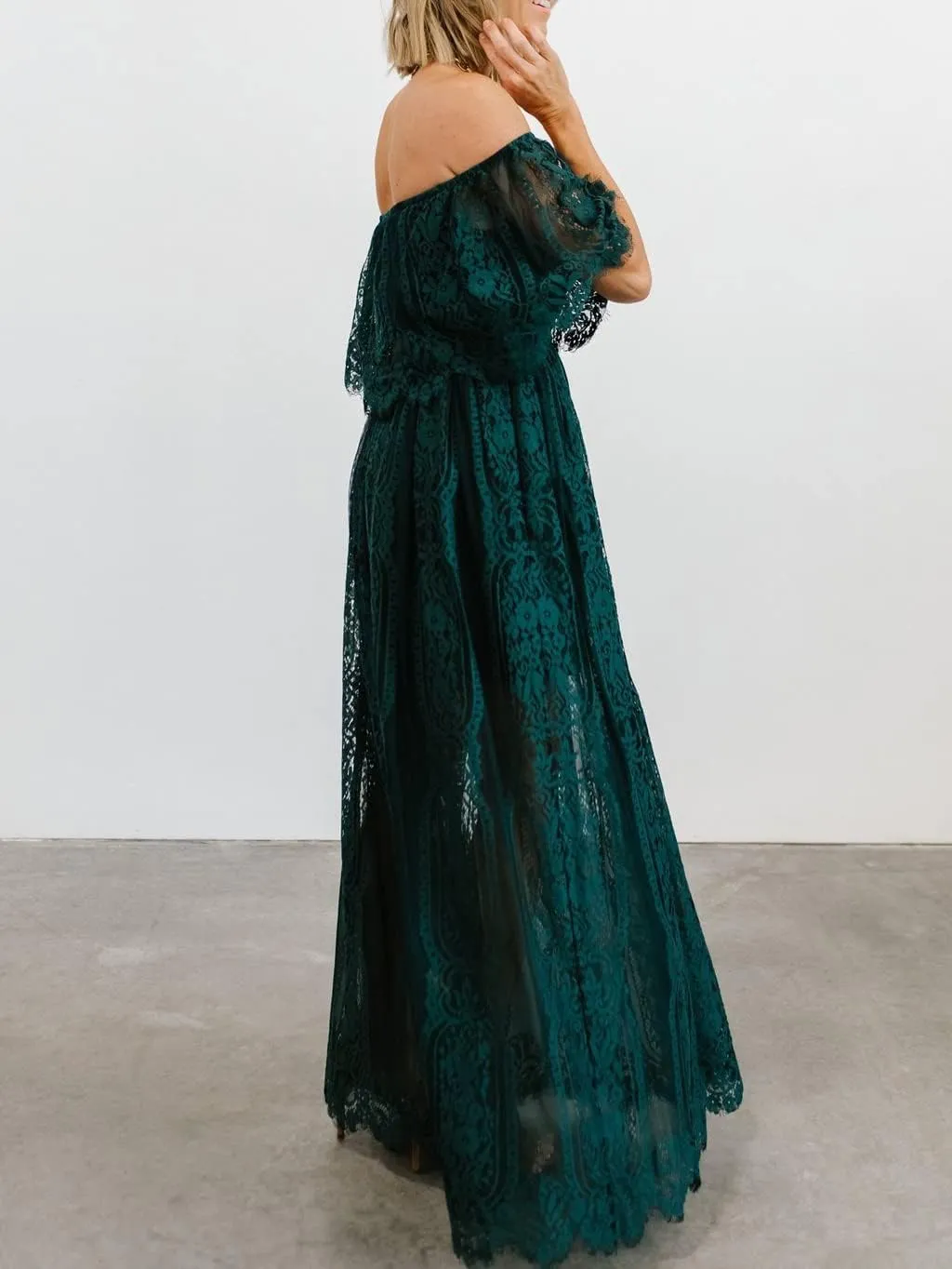 HOYISHION Women's Off The Shoulder Floral Lace Maxi Dress White Bridesmaid Wedding Party Maternity Photoshoot Long Dresses