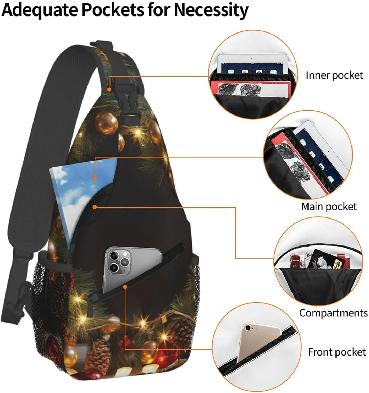 Hristmas Garland With Lights Sling Bag Backpack For Men Cross Chest Bag Crossbody Shoulder Bag Travel Hiking Daypack