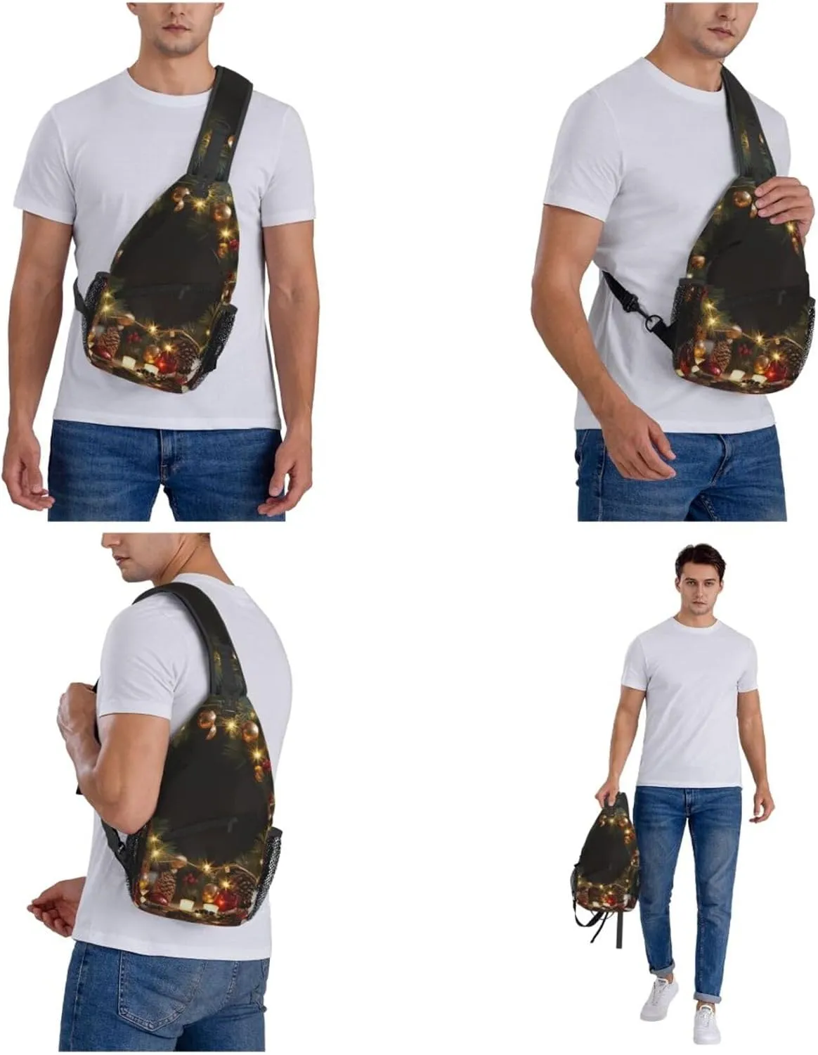 Hristmas Garland With Lights Sling Bag Backpack For Men Cross Chest Bag Crossbody Shoulder Bag Travel Hiking Daypack