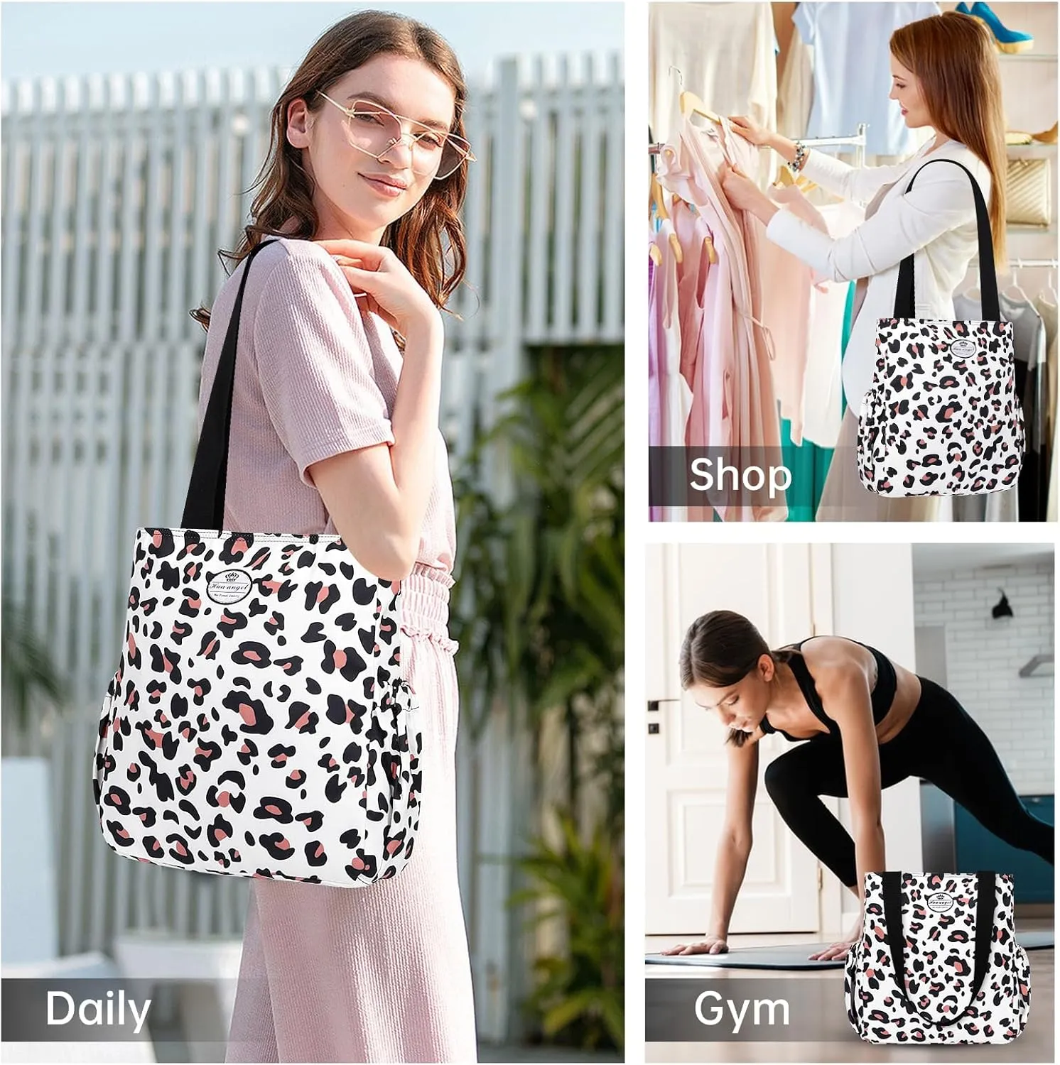 HUA ANGEL Floral Tote Bag - Casual Shoulder Bag Daily Tote Bag with Zipper Gym Travel Shopping Work Handbag for Women