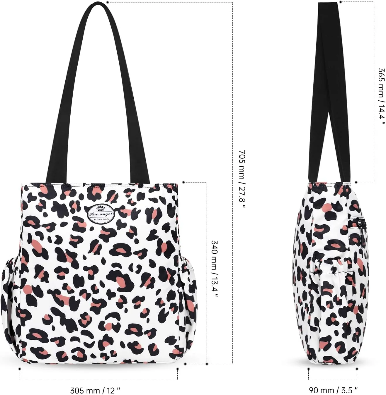 HUA ANGEL Floral Tote Bag - Casual Shoulder Bag Daily Tote Bag with Zipper Gym Travel Shopping Work Handbag for Women