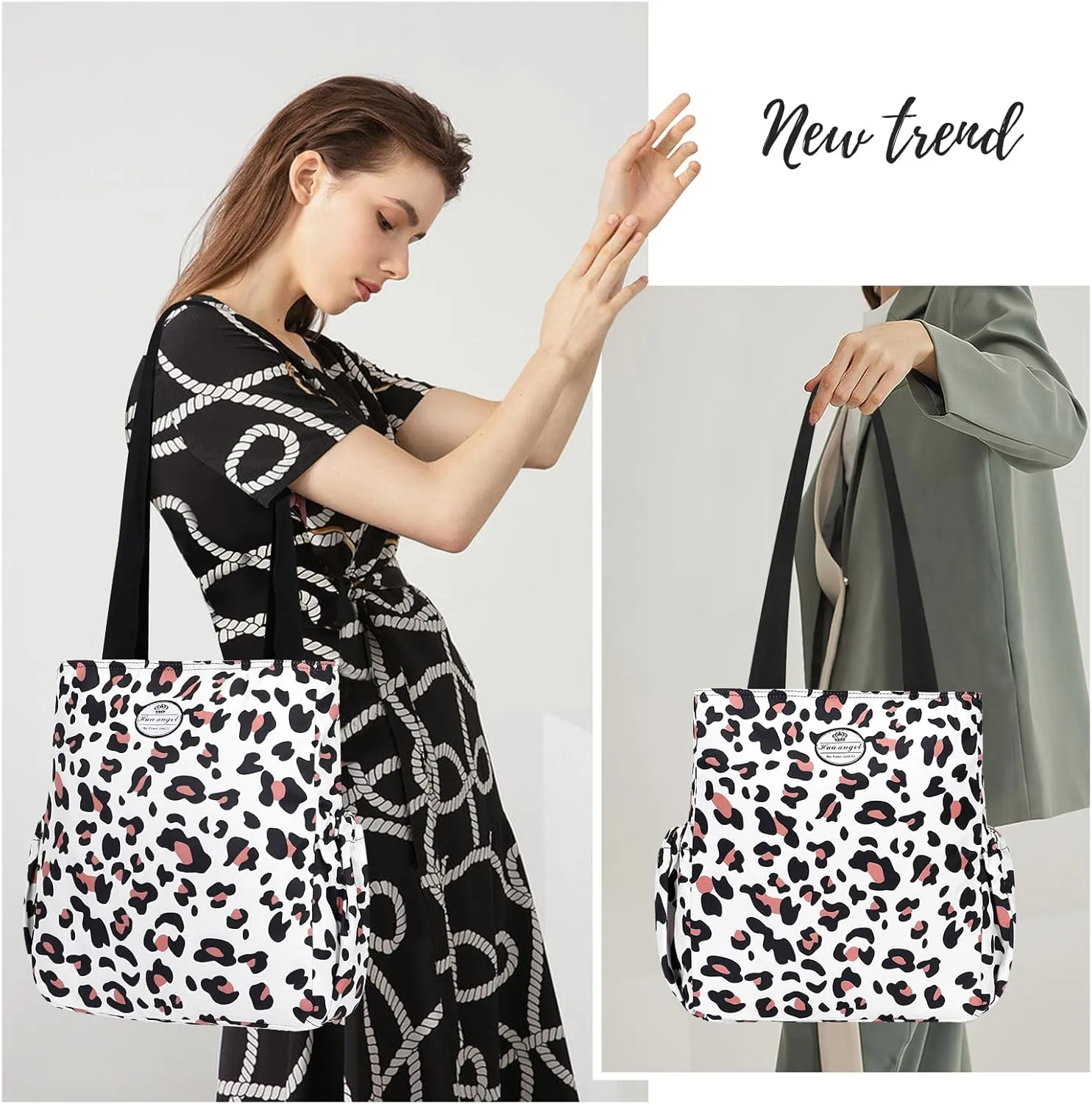 HUA ANGEL Floral Tote Bag - Casual Shoulder Bag Daily Tote Bag with Zipper Gym Travel Shopping Work Handbag for Women