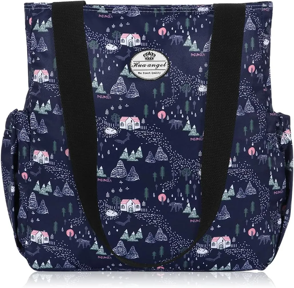 HUA ANGEL Floral Tote Bag - Casual Shoulder Bag Daily Tote Bag with Zipper Gym Travel Shopping Work Handbag for Women
