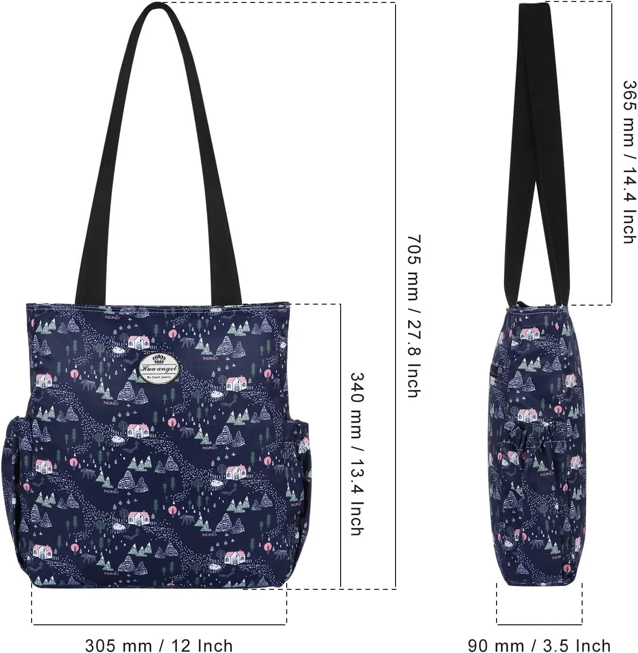 HUA ANGEL Floral Tote Bag - Casual Shoulder Bag Daily Tote Bag with Zipper Gym Travel Shopping Work Handbag for Women