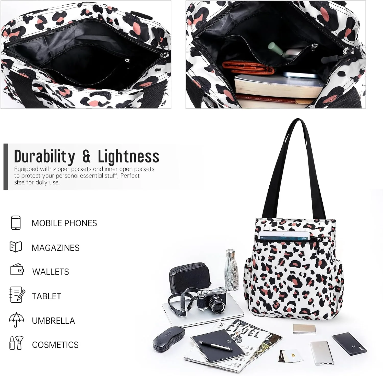 HUA ANGEL Floral Tote Bag - Casual Shoulder Bag Daily Tote Bag with Zipper Gym Travel Shopping Work Handbag for Women
