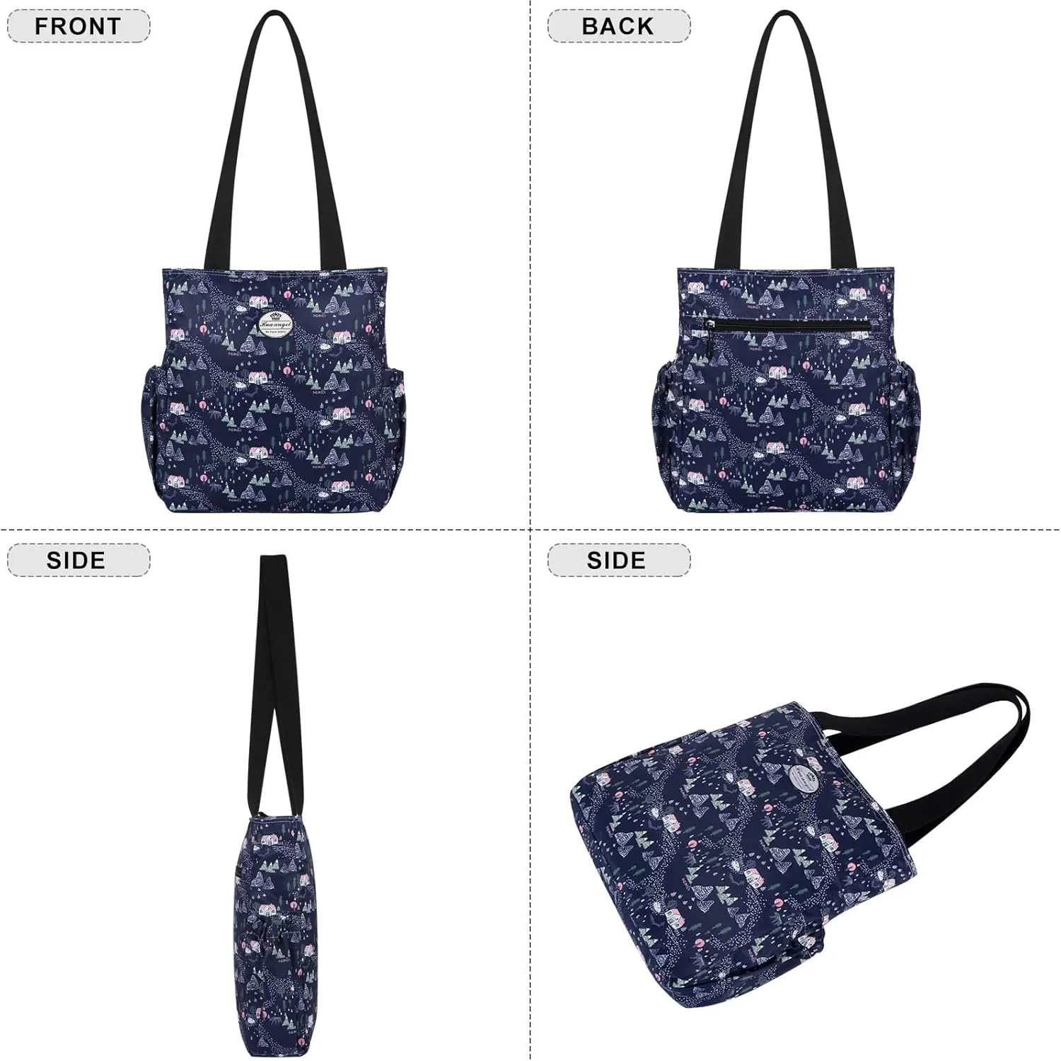 HUA ANGEL Floral Tote Bag - Casual Shoulder Bag Daily Tote Bag with Zipper Gym Travel Shopping Work Handbag for Women