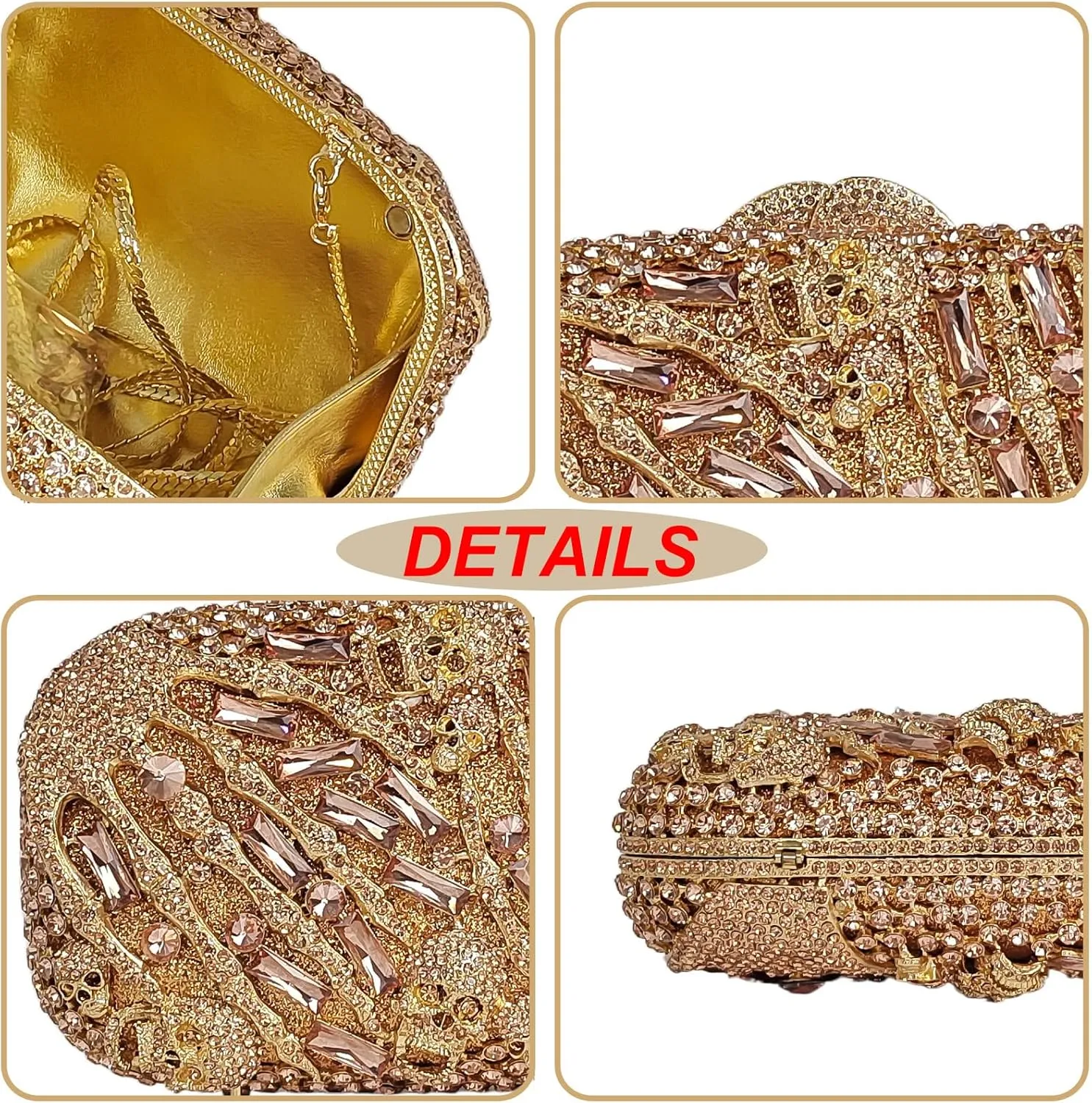 HUANG ZHUANG Cool Skull Crystal Clutch Purse Halloween Rhinestone Party Bag Luxury Skulls Evening Bags Women Handbags