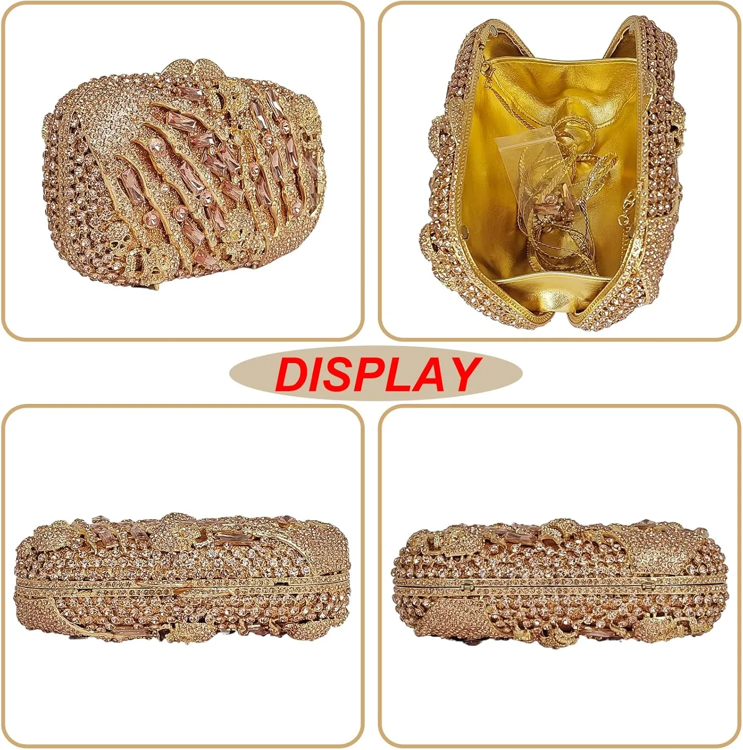 HUANG ZHUANG Cool Skull Crystal Clutch Purse Halloween Rhinestone Party Bag Luxury Skulls Evening Bags Women Handbags