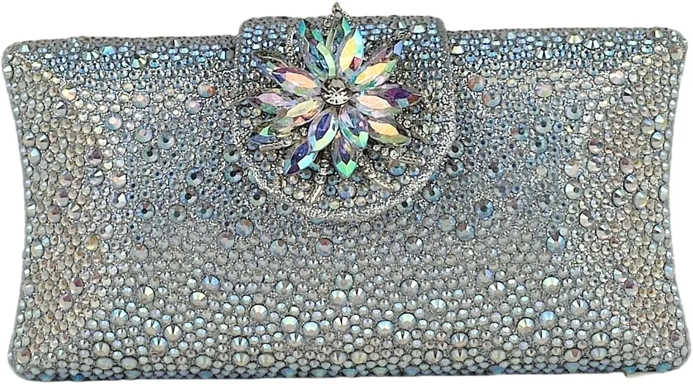 HUANG ZHUANG Elegant Flower Clutch Solid Rhinestone Handbags For Women Evening Bag Party Purse Bridal Prom Bag