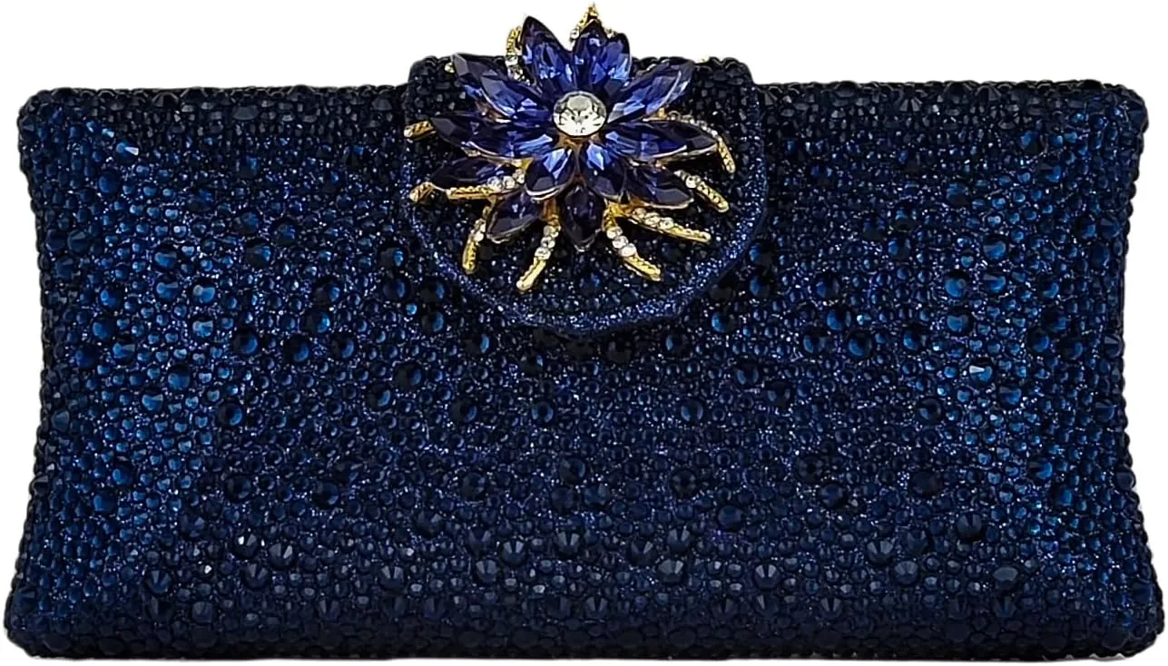 HUANG ZHUANG Elegant Flower Clutch Solid Rhinestone Handbags For Women Evening Bag Party Purse Bridal Prom Bag
