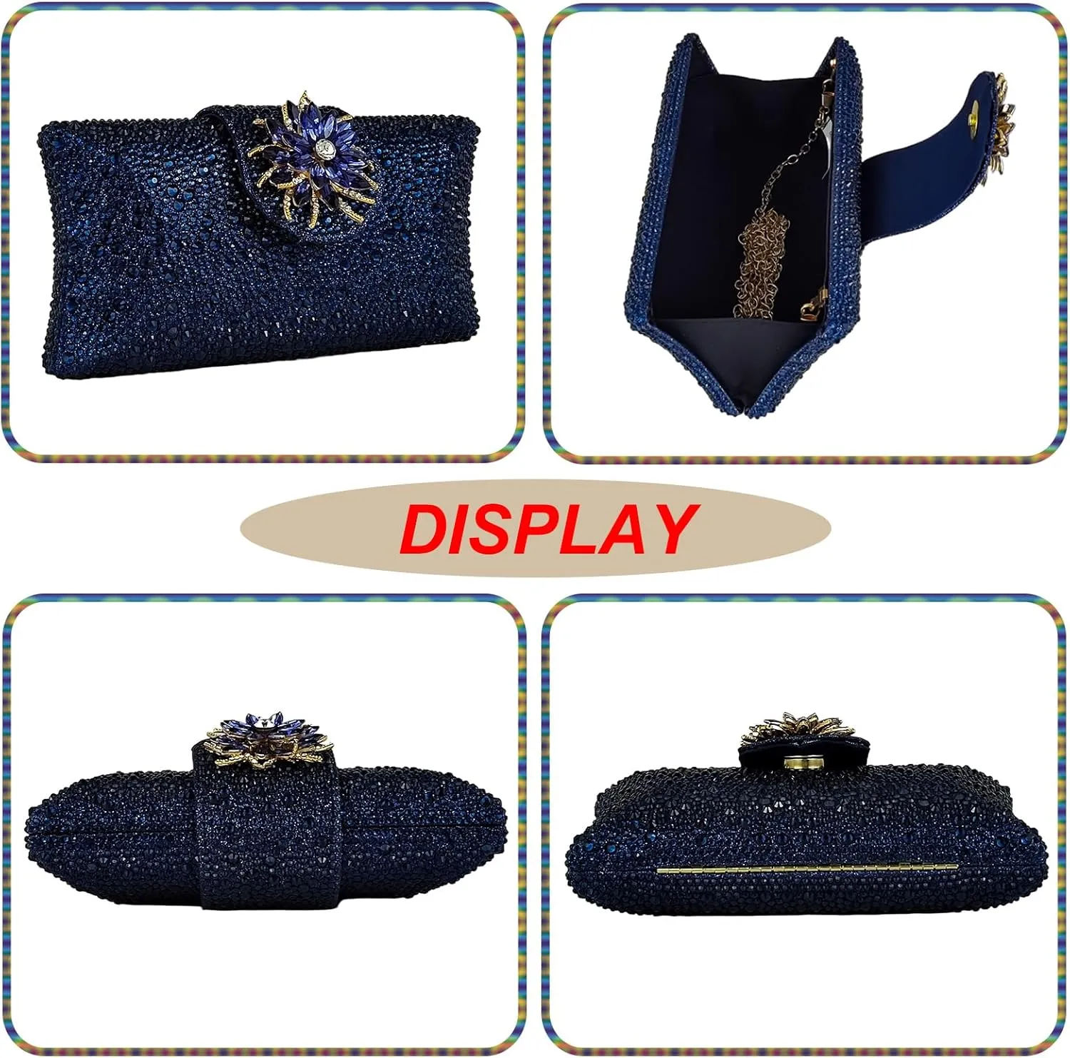 HUANG ZHUANG Elegant Flower Clutch Solid Rhinestone Handbags For Women Evening Bag Party Purse Bridal Prom Bag