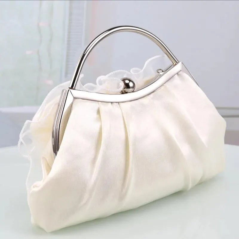 HUFFA Satin Purses and Handbags Women Flower Evening Bag Solid Luxury White Floral Bags Bride Day Clutches Dinner Bag (Color : Beige, Size : One Size)
