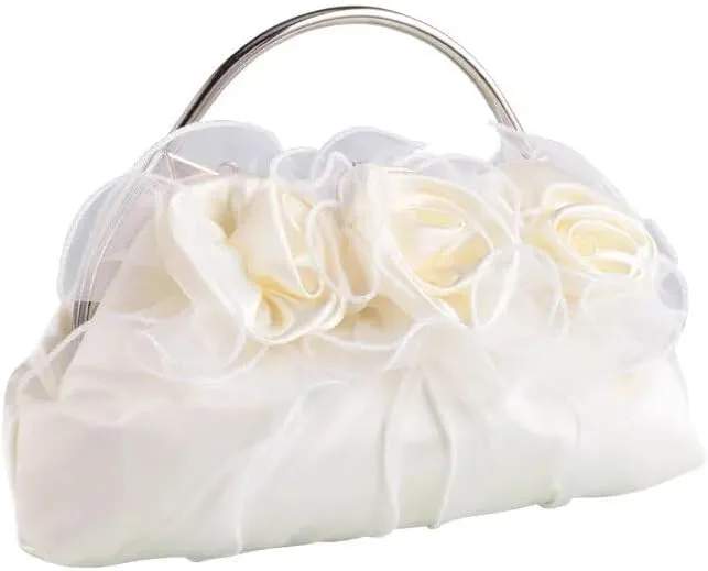 HUFFA Satin Purses and Handbags Women Flower Evening Bag Solid Luxury White Floral Bags Bride Day Clutches Dinner Bag (Color : Beige, Size : One Size)