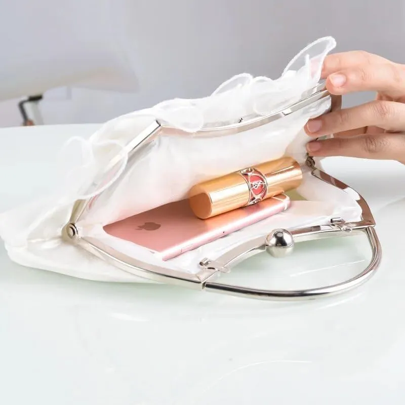 HUFFA Satin Purses and Handbags Women Flower Evening Bag Solid Luxury White Floral Bags Bride Day Clutches Dinner Bag (Color : Beige, Size : One Size)