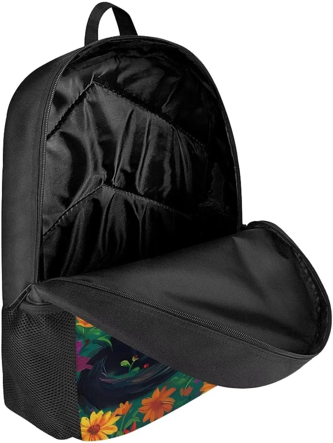 HUGS IDEA Black Cat Floral School Backpack Elementary Shoulder Bookbags for Girls Large Capacity Satchel Rucksacks