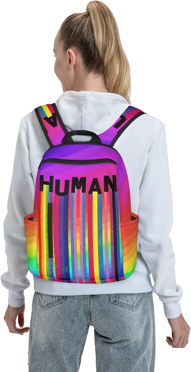 Human LGBT Rainbow Gay Pride Flag Travel Laptop Backpack Casual Backpacks Double Shoulder Daypack Notebook Rucksack Work Bags Sports Bag for Gym Hiking Camping Beach