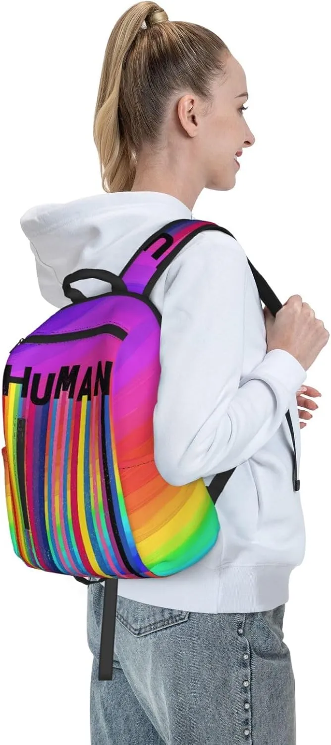Human LGBT Rainbow Gay Pride Flag Travel Laptop Backpack Casual Backpacks Double Shoulder Daypack Notebook Rucksack Work Bags Sports Bag for Gym Hiking Camping Beach