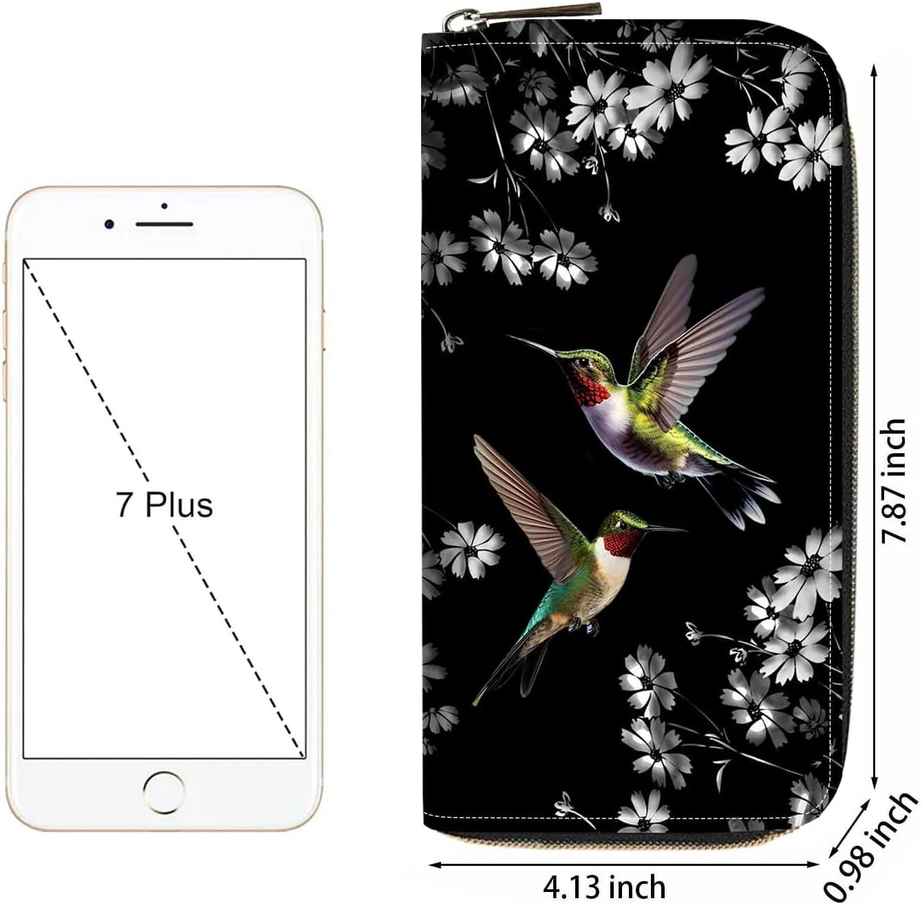 Hummingbirds Print Women Large Capacity Wallet PU Leather Zipper Clutch Purse for Smart Phone/Card/Coin/Cash