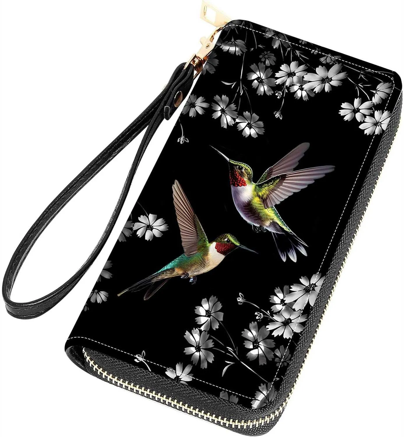 Hummingbirds Print Women Large Capacity Wallet PU Leather Zipper Clutch Purse for Smart Phone/Card/Coin/Cash