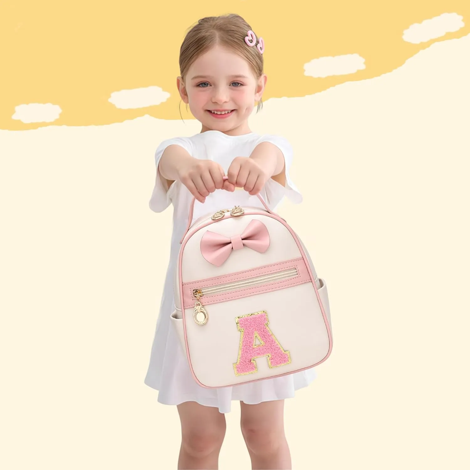 I IHAYNER Girls Initial Bowknot Small Leather Backpack Cute Mini Backpack Personalized Trendy Stuff Gifts for Women Pink-K