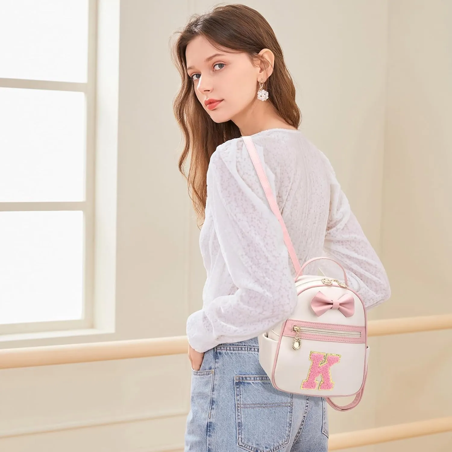 I IHAYNER Girls Initial Bowknot Small Leather Backpack Cute Mini Backpack Personalized Trendy Stuff Gifts for Women Pink-K