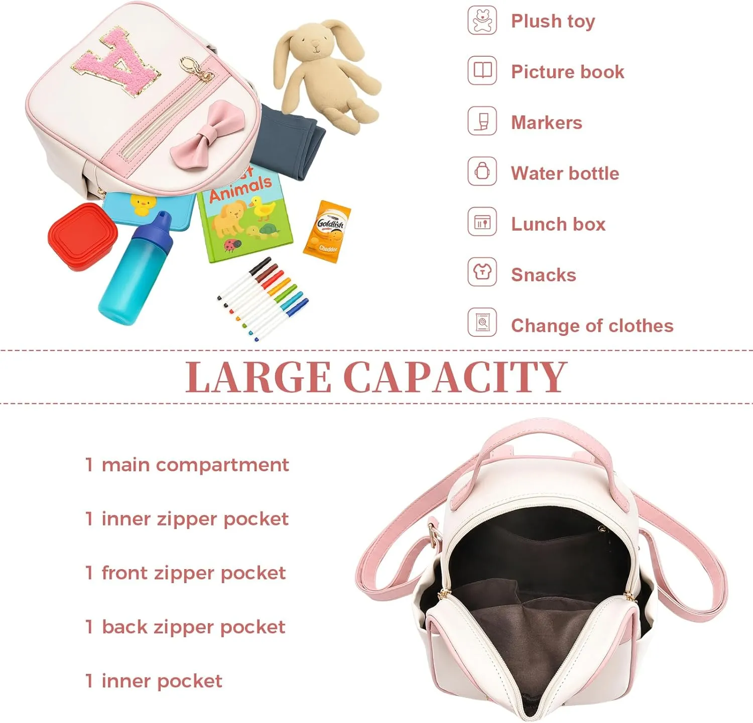 I IHAYNER Girls Initial Bowknot Small Leather Backpack Cute Mini Backpack Personalized Trendy Stuff Gifts for Women Pink-K