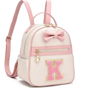 I IHAYNER Girls Initial Bowknot Small Leather Backpack Cute Mini Backpack Personalized Trendy Stuff Gifts for Women Pink-K