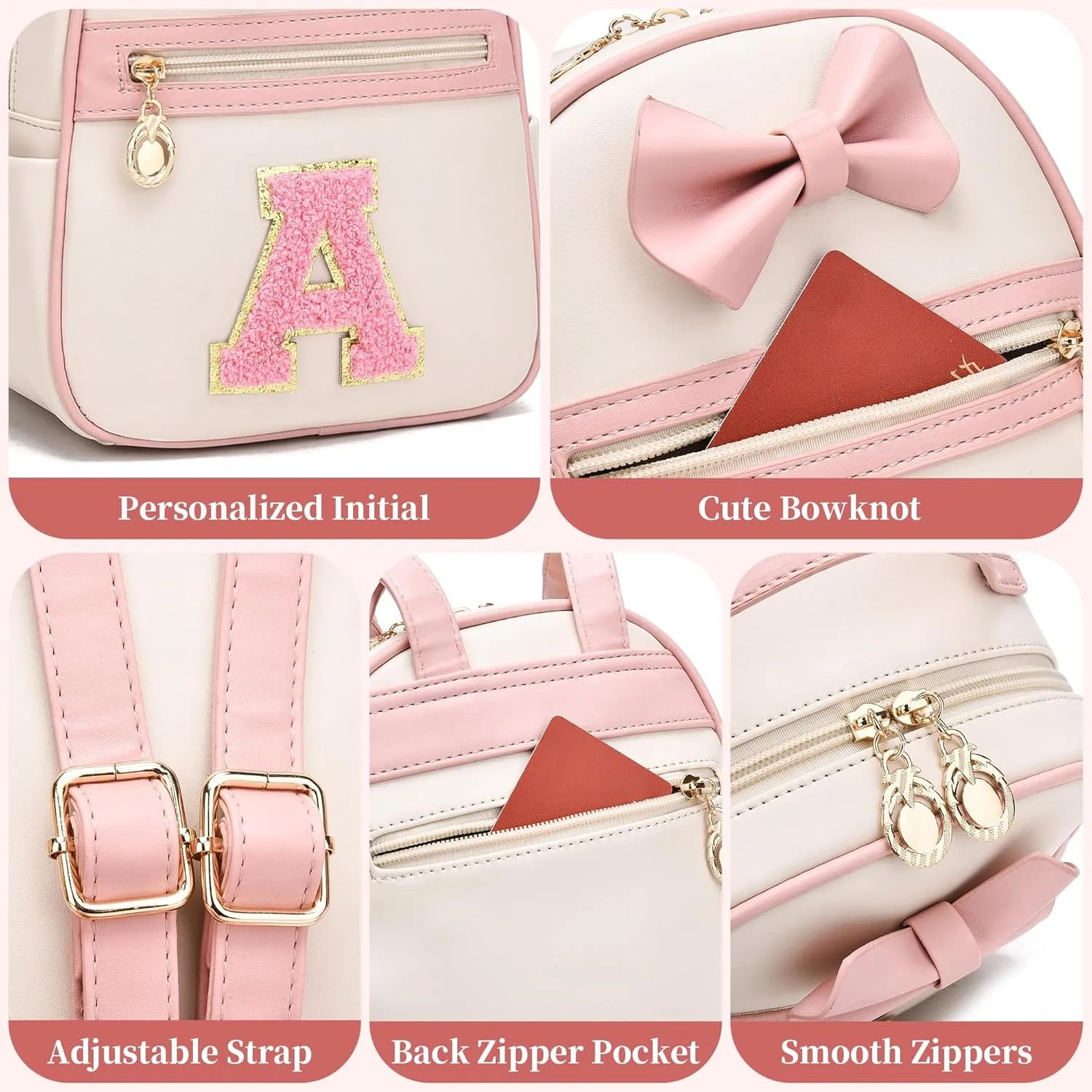 I IHAYNER Girls Initial Bowknot Small Leather Backpack Cute Mini Backpack Personalized Trendy Stuff Gifts for Women Pink-K