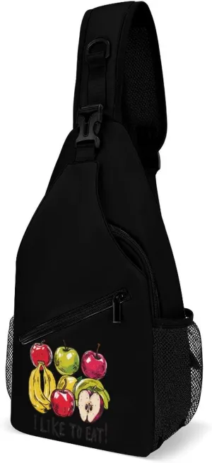 I Like To Eat Apples And Bananas Crossbody Sling Bag Lightweight Travel Hiking Chest Bag Daypack for Men Women