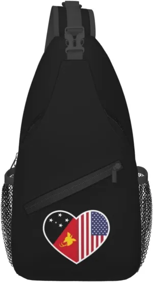 I Love America And Papua New Guinea Crossbody Bags For Women Men Chest Backpack Gym Shoulder Bag Travel Outdoor Sports Casual Crossbody Bags