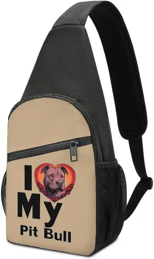 I Love My Pit Bull Crossbody Sling Backpack Adjustable Straps Chest Bag for Hiking Traveling Outdoors