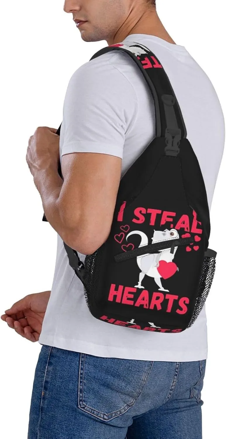 I Steal Hearts Trex Dino Chest Sling Bag Crossbody Shoulder Backpack Bag Gym Cycling Travel Hiking Daypack Cross Bag