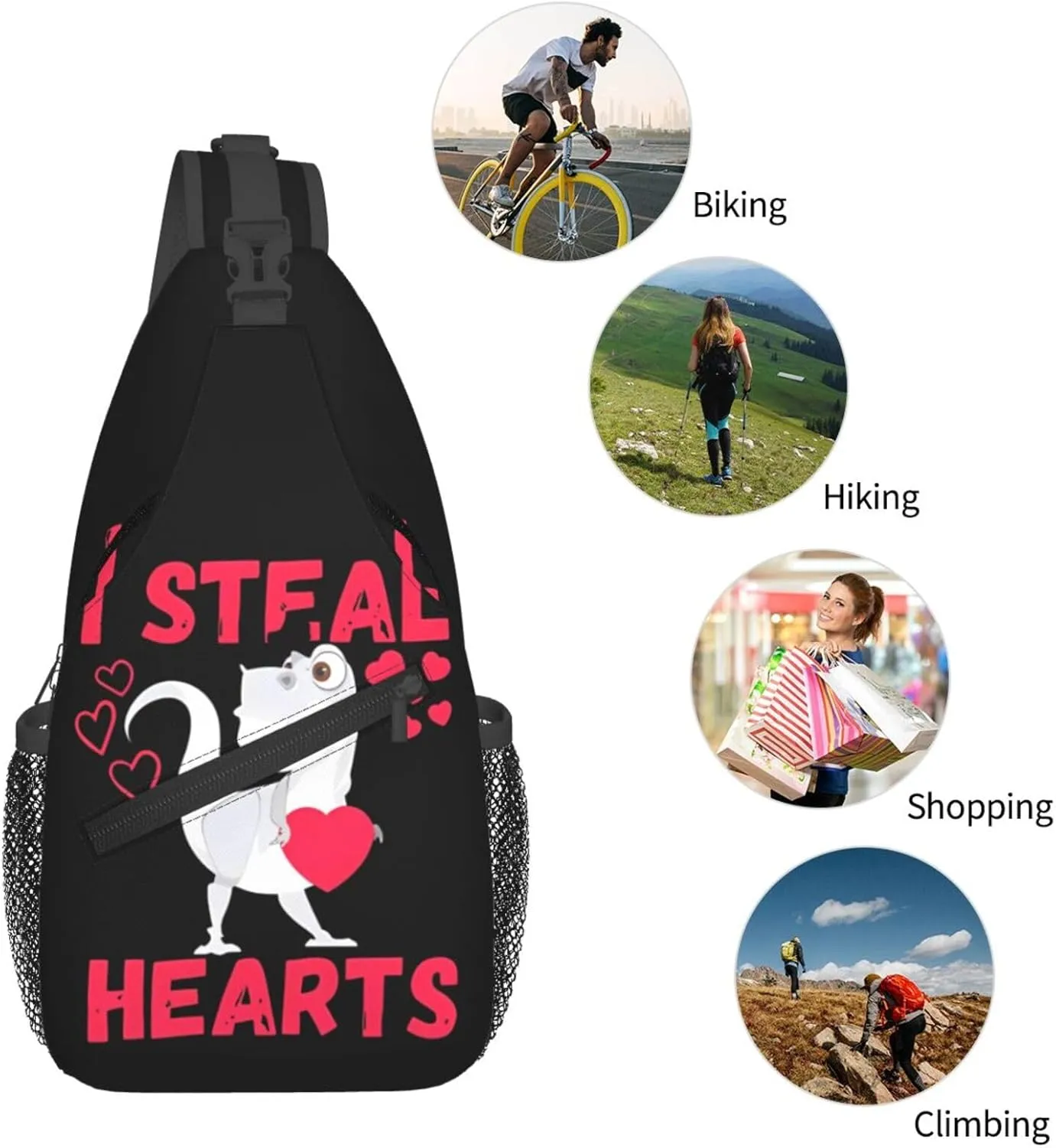 I Steal Hearts Trex Dino Chest Sling Bag Crossbody Shoulder Backpack Bag Gym Cycling Travel Hiking Daypack Cross Bag