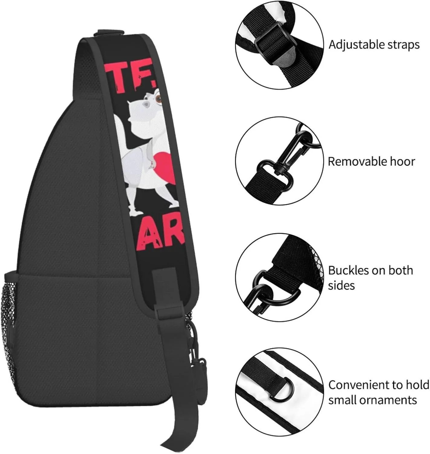 I Steal Hearts Trex Dino Chest Sling Bag Crossbody Shoulder Backpack Bag Gym Cycling Travel Hiking Daypack Cross Bag