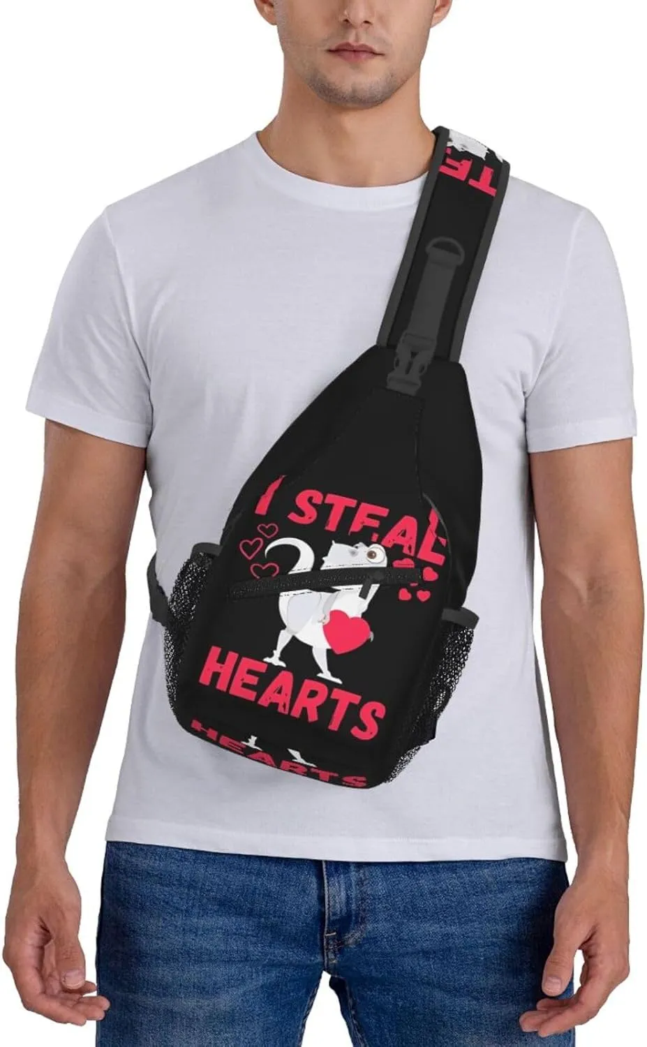 I Steal Hearts Trex Dino Chest Sling Bag Crossbody Shoulder Backpack Bag Gym Cycling Travel Hiking Daypack Cross Bag