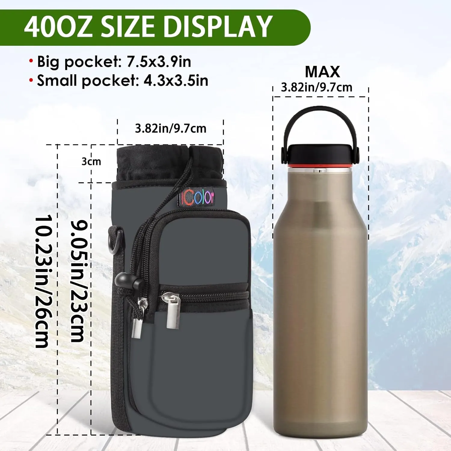 icolor Water Bottle Carrier Bag with Strap 25/32/40/64oz Crossbody Water Bottle Holder with Phone Pocket Sling Sleeve Insulated Neoprene Water Bottle Pouch for Walking Hiking Travelling