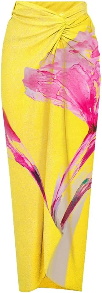 IDOPIP Women's One Piece Swimsuit with Beach Cover up Wrap Skirt Sarong Retro Floral Print Bikini Set Two Piece Bathing Suit