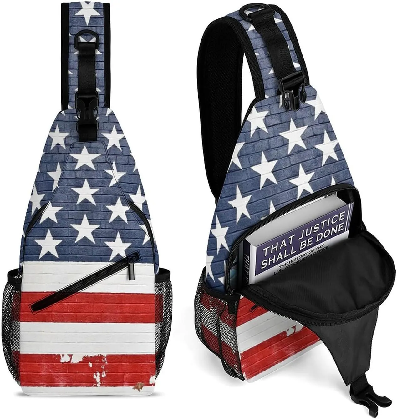 IMPCOKRU Sling Bag for Men Women Crossbody Backpack Grunge American Flag Wall,Lightweight Shoulder Backpack for Causal Sport Travel Hiking.