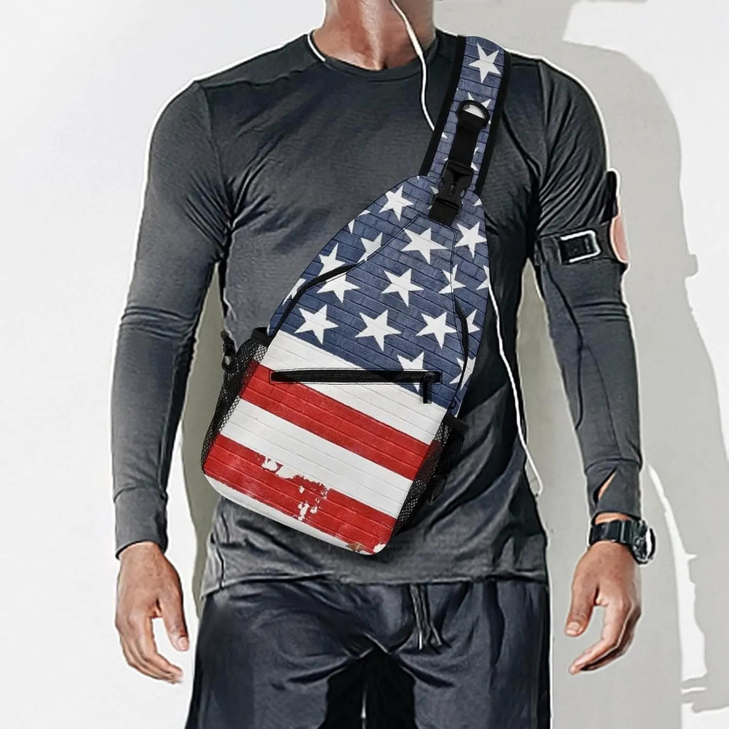 IMPCOKRU Sling Bag for Men Women Crossbody Backpack Grunge American Flag Wall,Lightweight Shoulder Backpack for Causal Sport Travel Hiking.