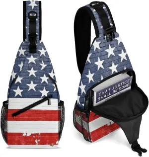 IMPCOKRU Sling Bag for Men Women Crossbody Backpack Grunge American Flag Wall,Lightweight Shoulder Backpack for Causal Sport Travel Hiking.