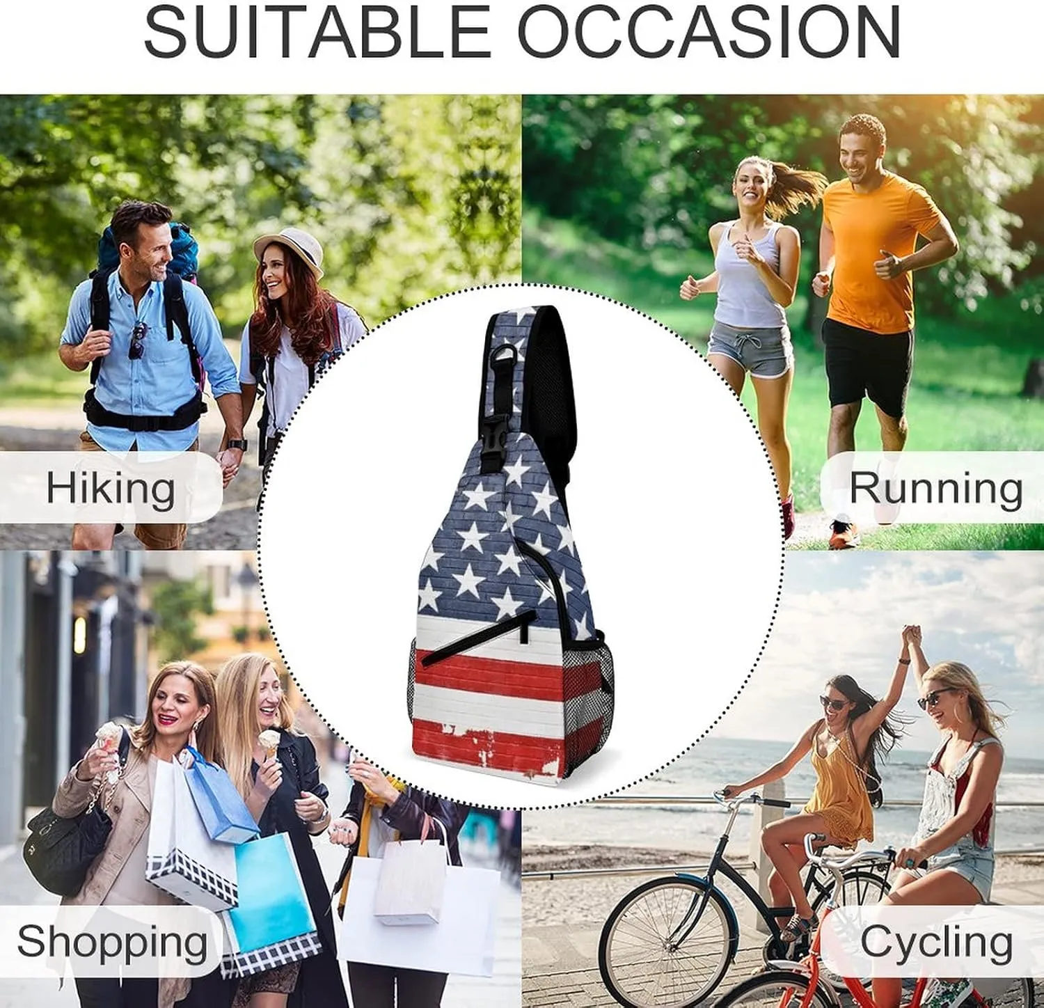 IMPCOKRU Sling Bag for Men Women Crossbody Backpack Grunge American Flag Wall,Lightweight Shoulder Backpack for Causal Sport Travel Hiking.