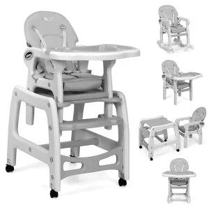 INFANS 5 in 1 Baby High Chair, Convertible Toddler Table Chair Set, Multi-Function Rocking Seat with Lockable Universal Wheels, Adjustable Seat Back, Removable Trays