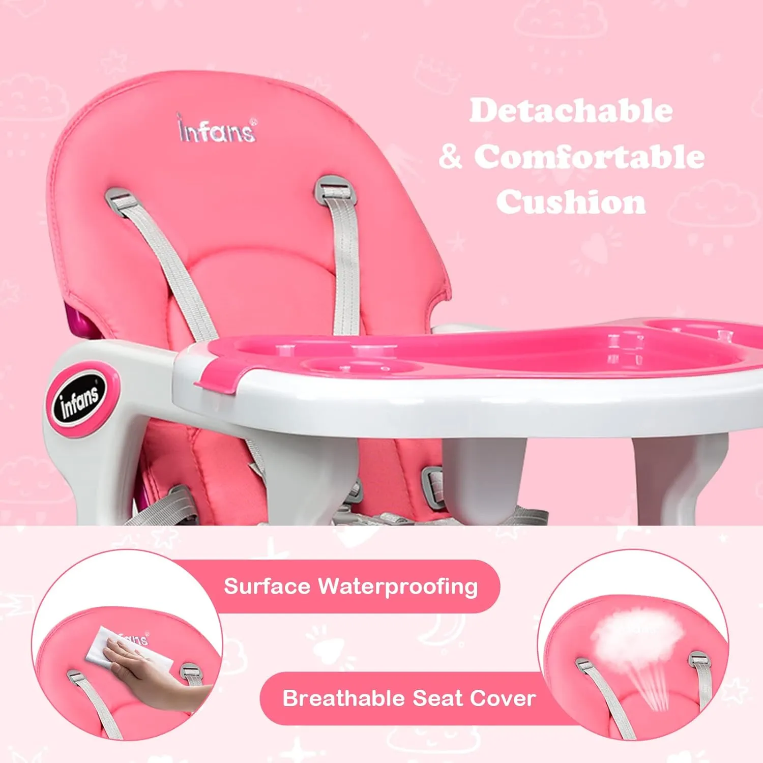 INFANS 5 in 1 Baby High Chair, Convertible Toddler Table Chair Set, Rocking Chair, Multi-Function Seat with Lockable Universal Wheels, Adjustable Seat Back, Removable Trays