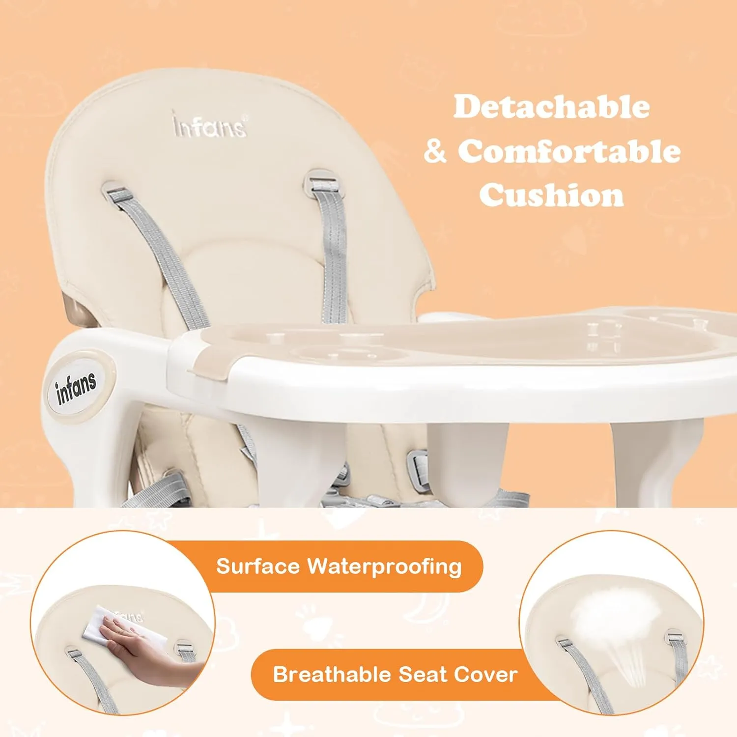 INFANS 5 in 1 Baby High Chair, Convertible Toddler Table Chair Set, Rocking Chair, Multi-Function Seat with Lockable Universal Wheels, Adjustable Seat Back, Removable Trays